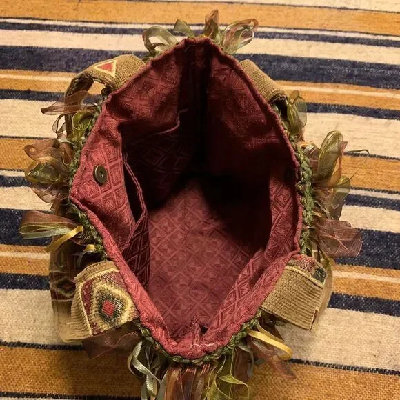 Charlie Bags Mini Tote Purse Tapestry Fabric Artsy Fringe Tassel‎ Funky - Picture 4 of 5